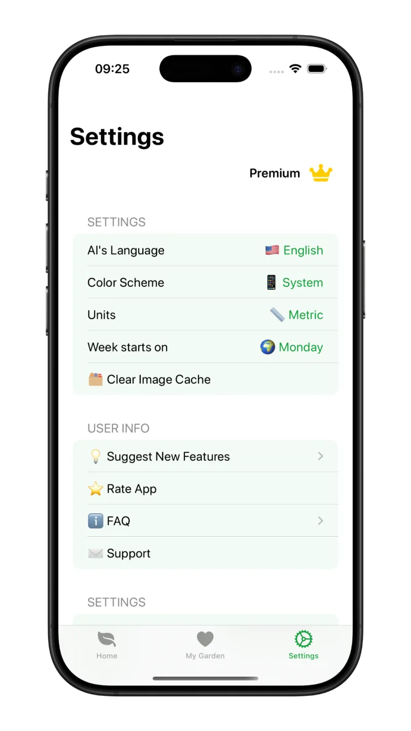 Greenie app: Personalize the App — Multiple settings to customize the app to your needs